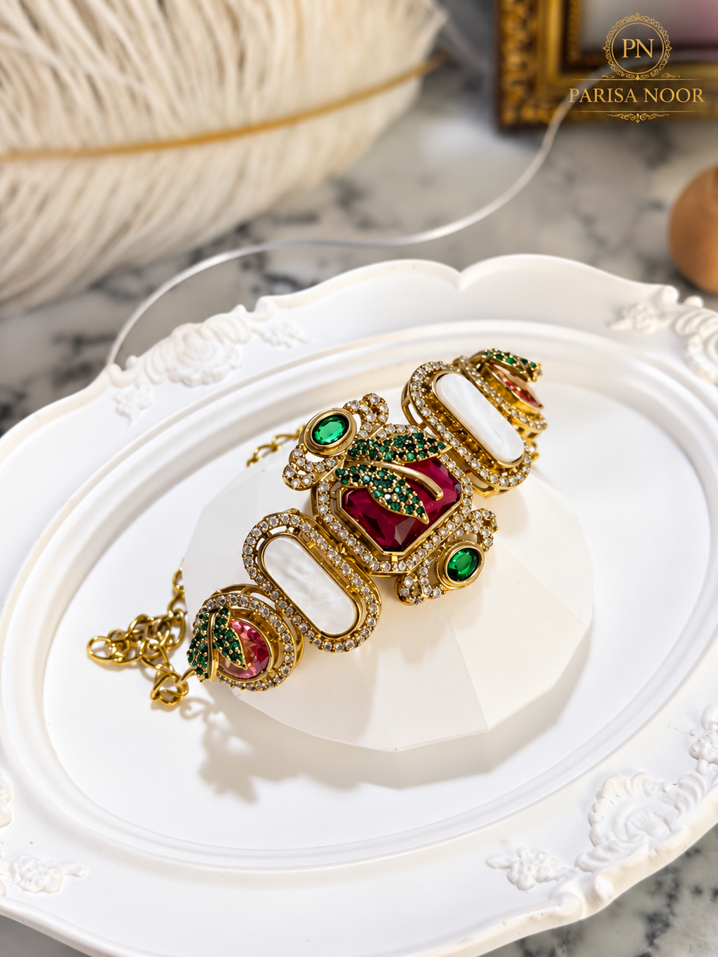 Calista Designer Ruby Statement Cuff Bracelet