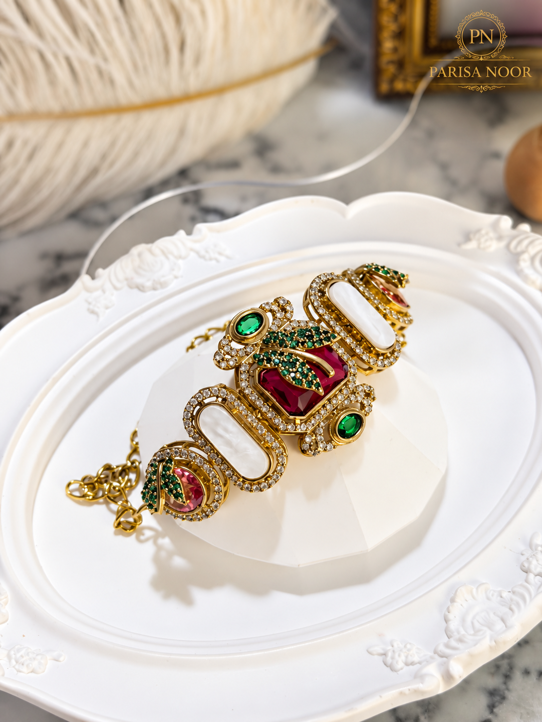 Calista Designer Ruby Statement Cuff Bracelet