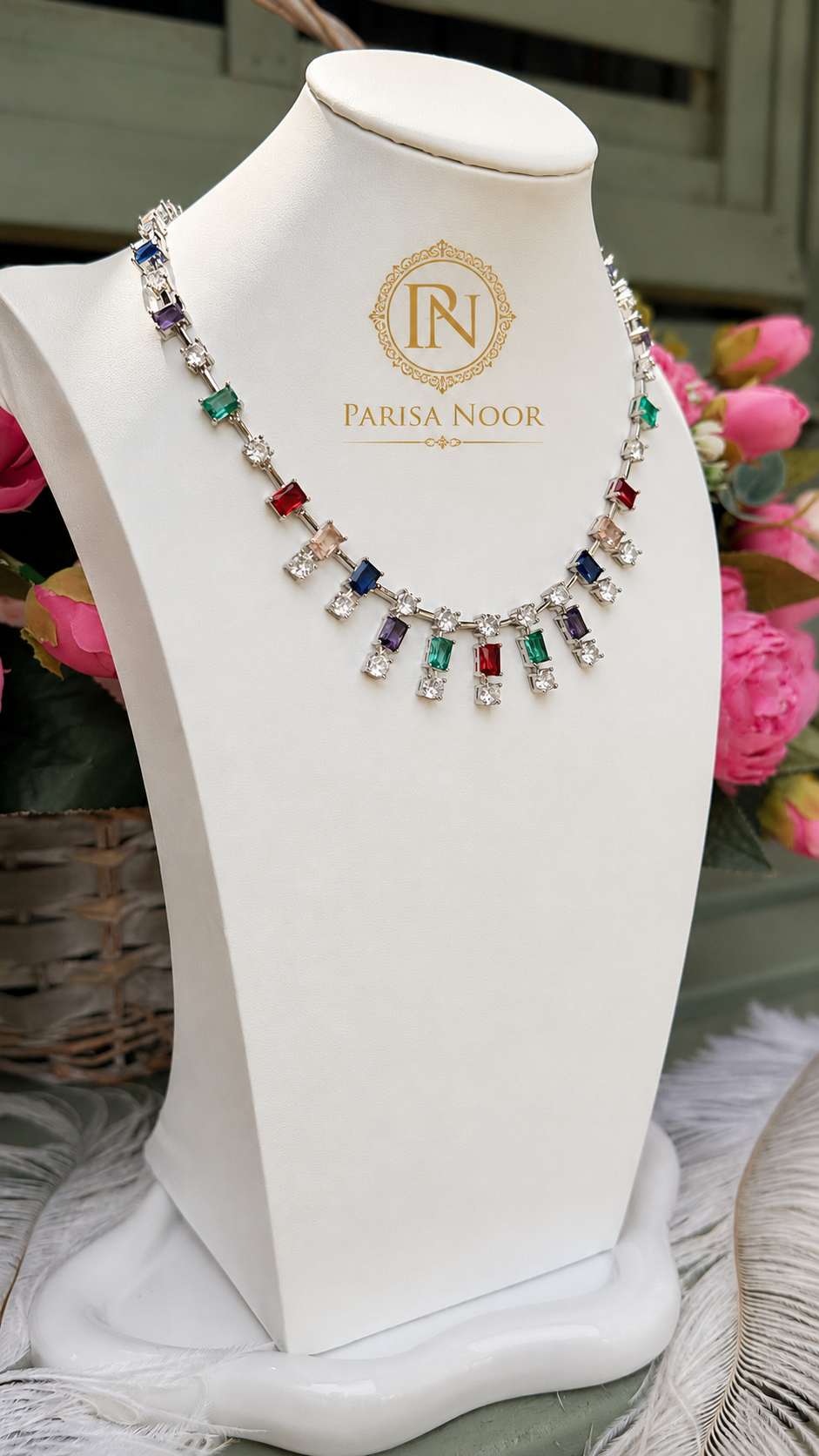 Previna Multicolour Cubic Zirconia AD Necklace