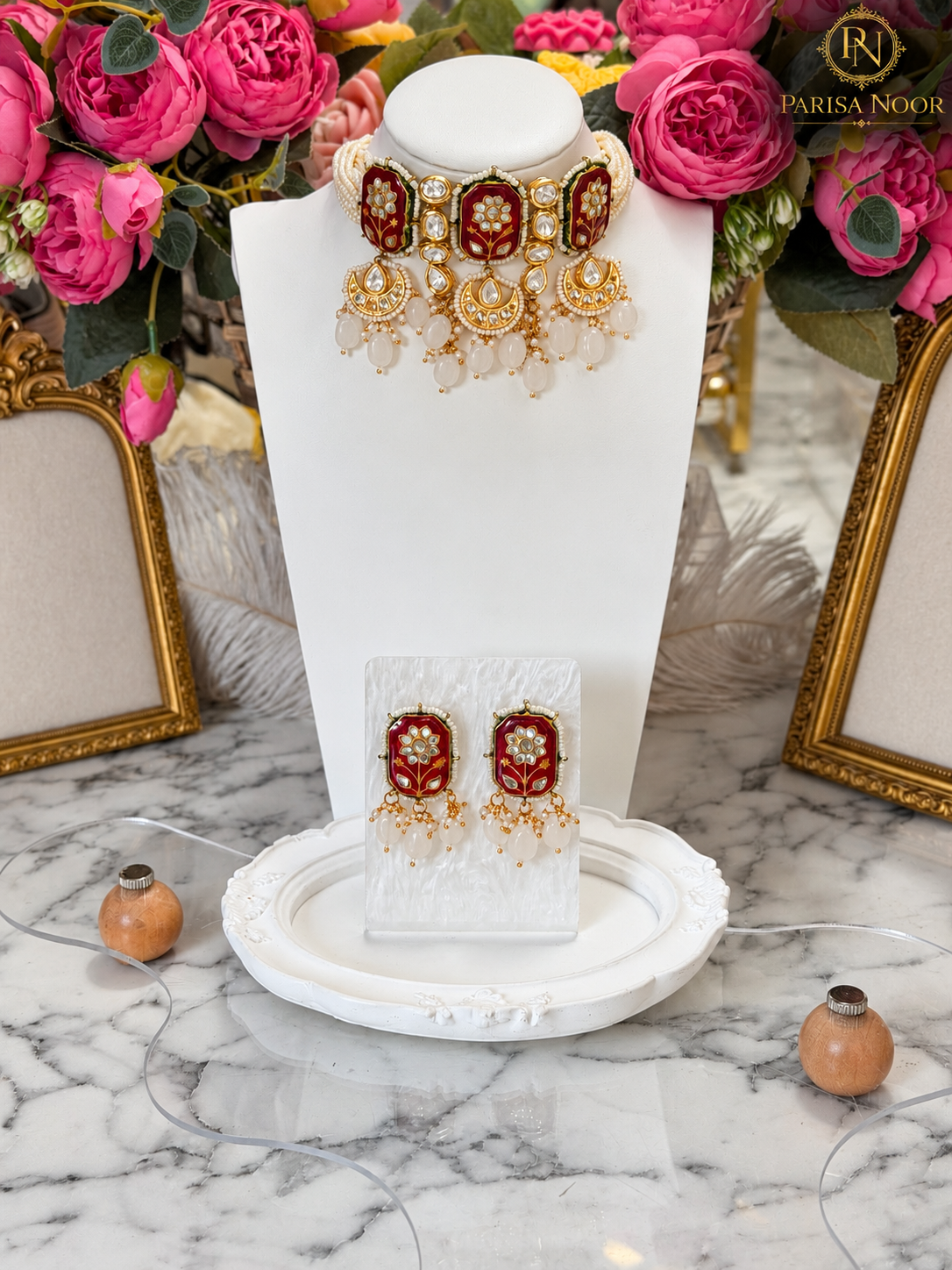 Zarelle Ruby Meenakari Kundan Choker Set