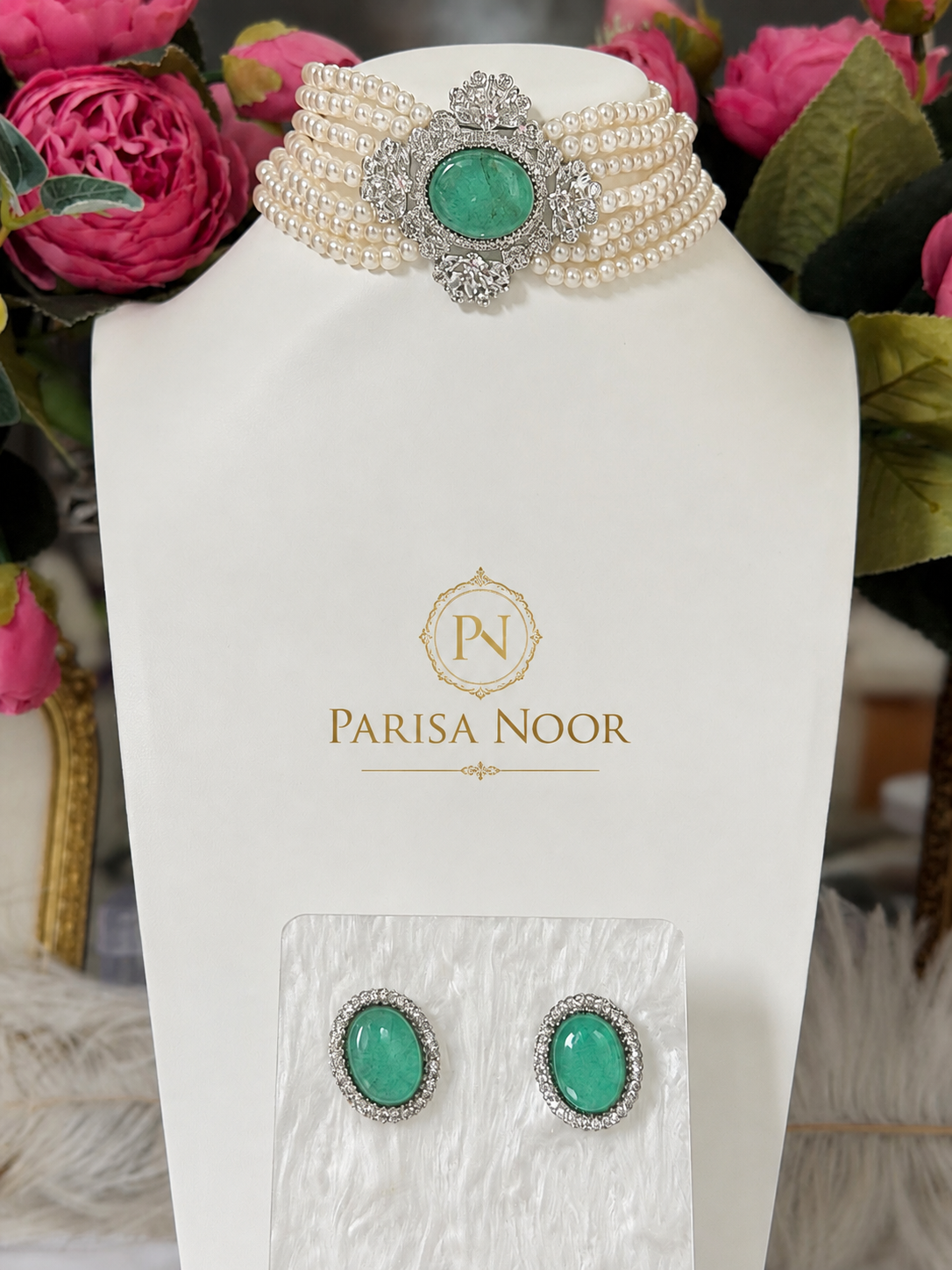 Elira Mint Pearl Designer Choker Set