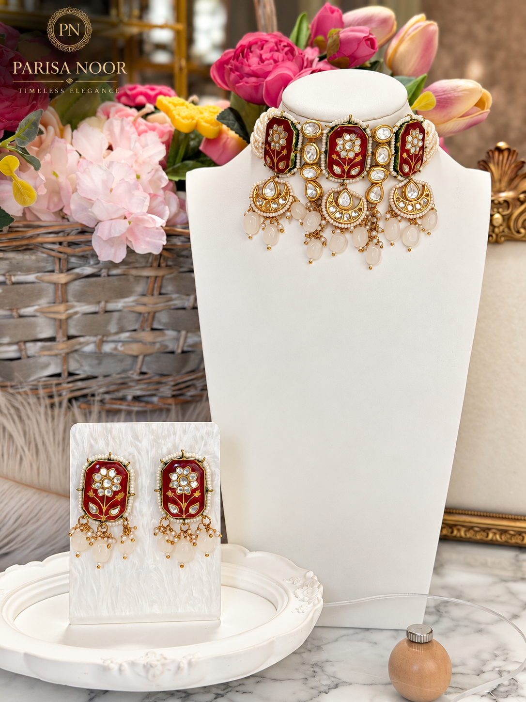 Zarelle Ruby Meenakari Kundan Choker Set