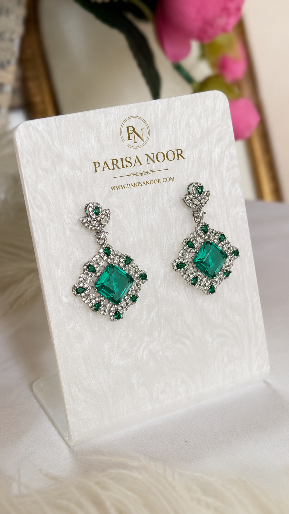 Roya Emerald Cubic Zirconia Drop Earrings
