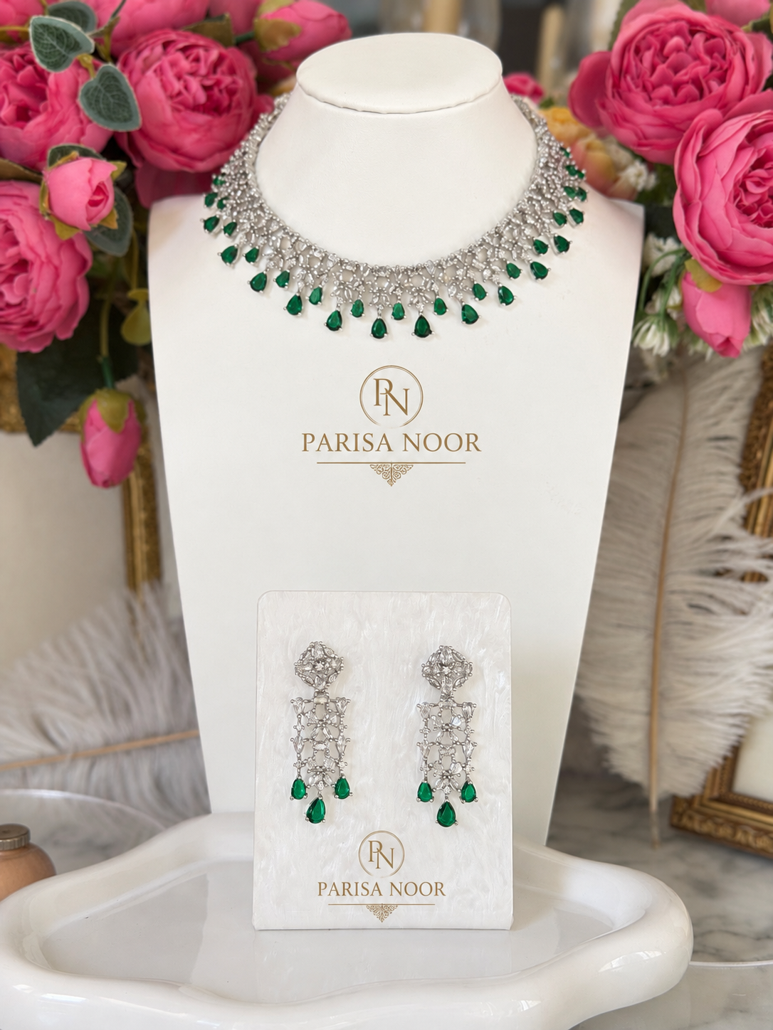 Zahira Emerald Green AD Necklace Set