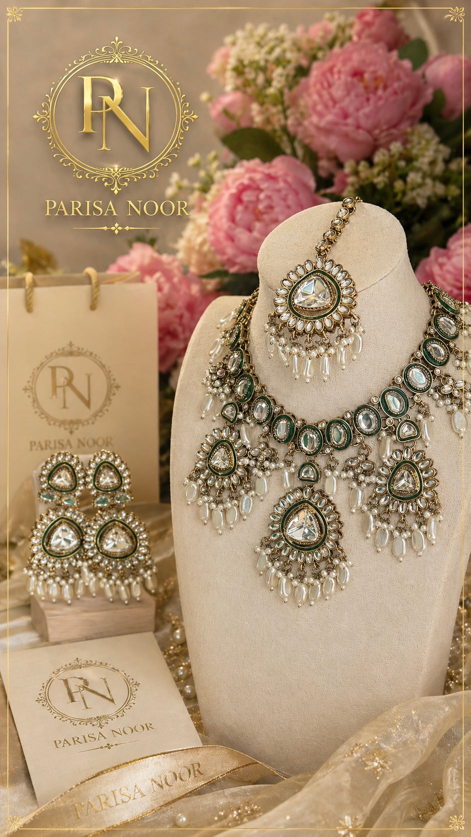 Inara Designer Kundan Necklace Set with Earring and Mangteeka