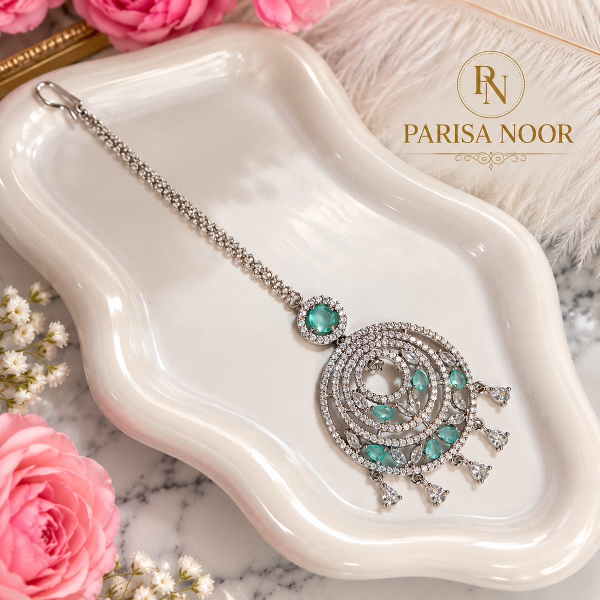 Seraya Aqua AD Stone Necklace Set