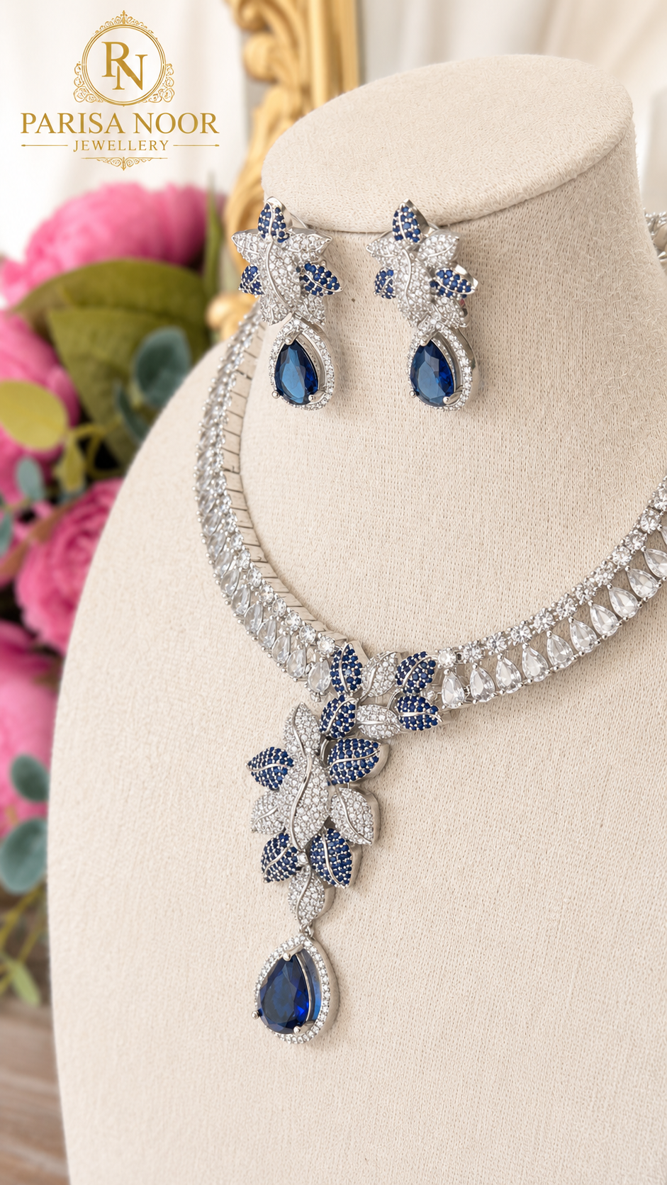 Sereia Designer Victorian AD Blue Necklace Set