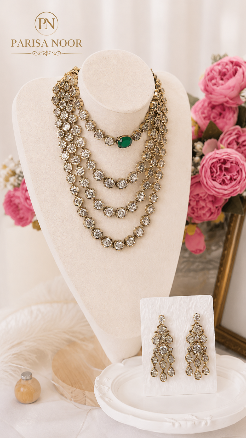 Isha Luxurious Victorian Doublet AD Layered Necklace Set