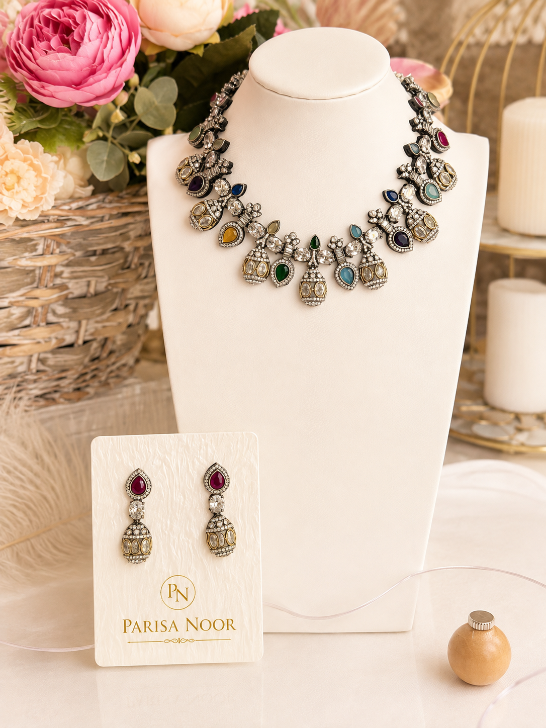 Rangrez Multicolour Luxury Designer Necklace Set