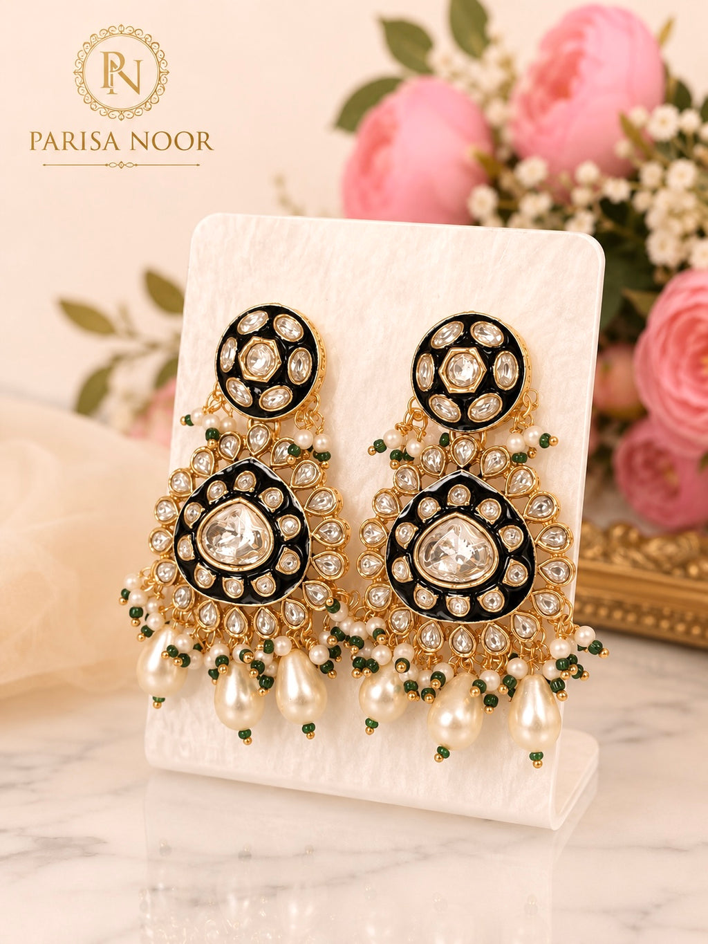 Vanya Meenakari Kundan Green Necklace Set