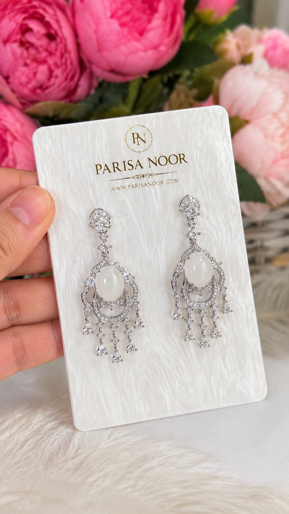 Noorain Moonstone-Inspired Chandelier Earrings