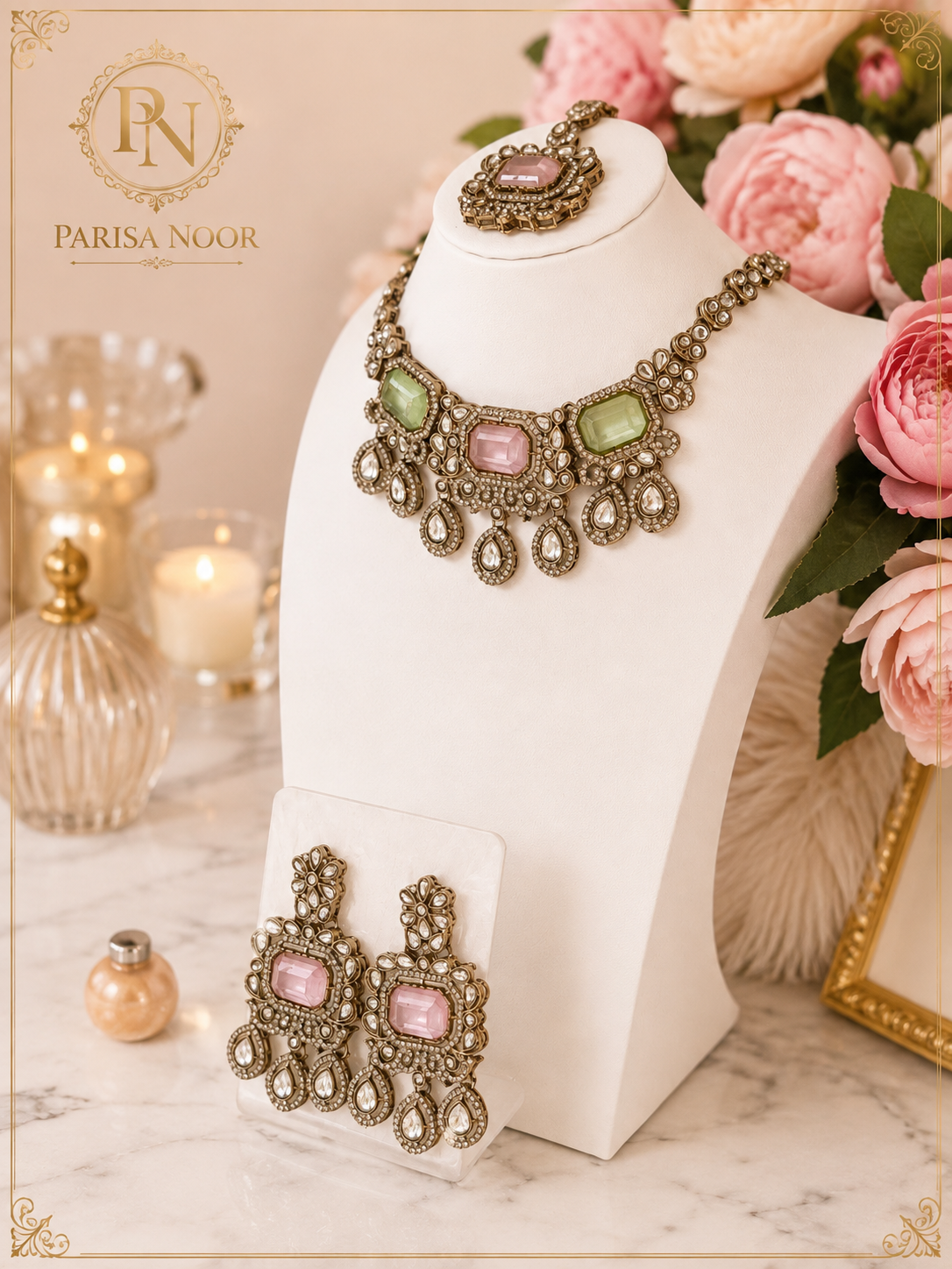 Aariz Pastel Polki Statement Necklace Set