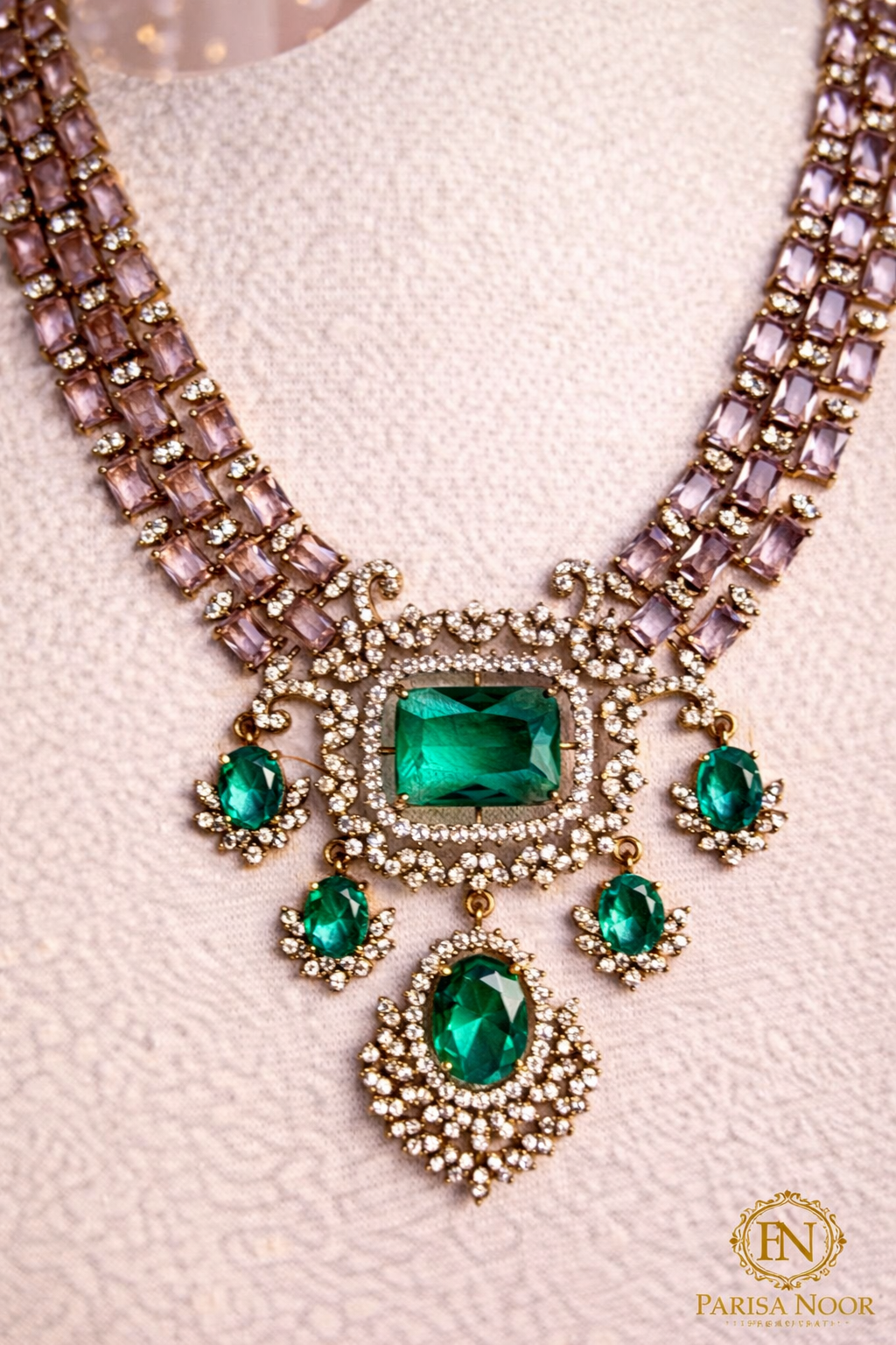 Araya American Diamond Semi Long Necklace Set