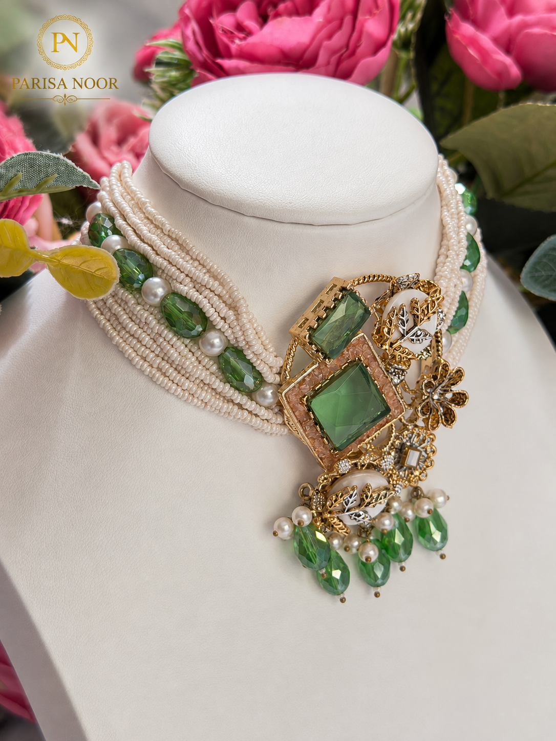 Mahveen Turkish Green Designer Necklace Set