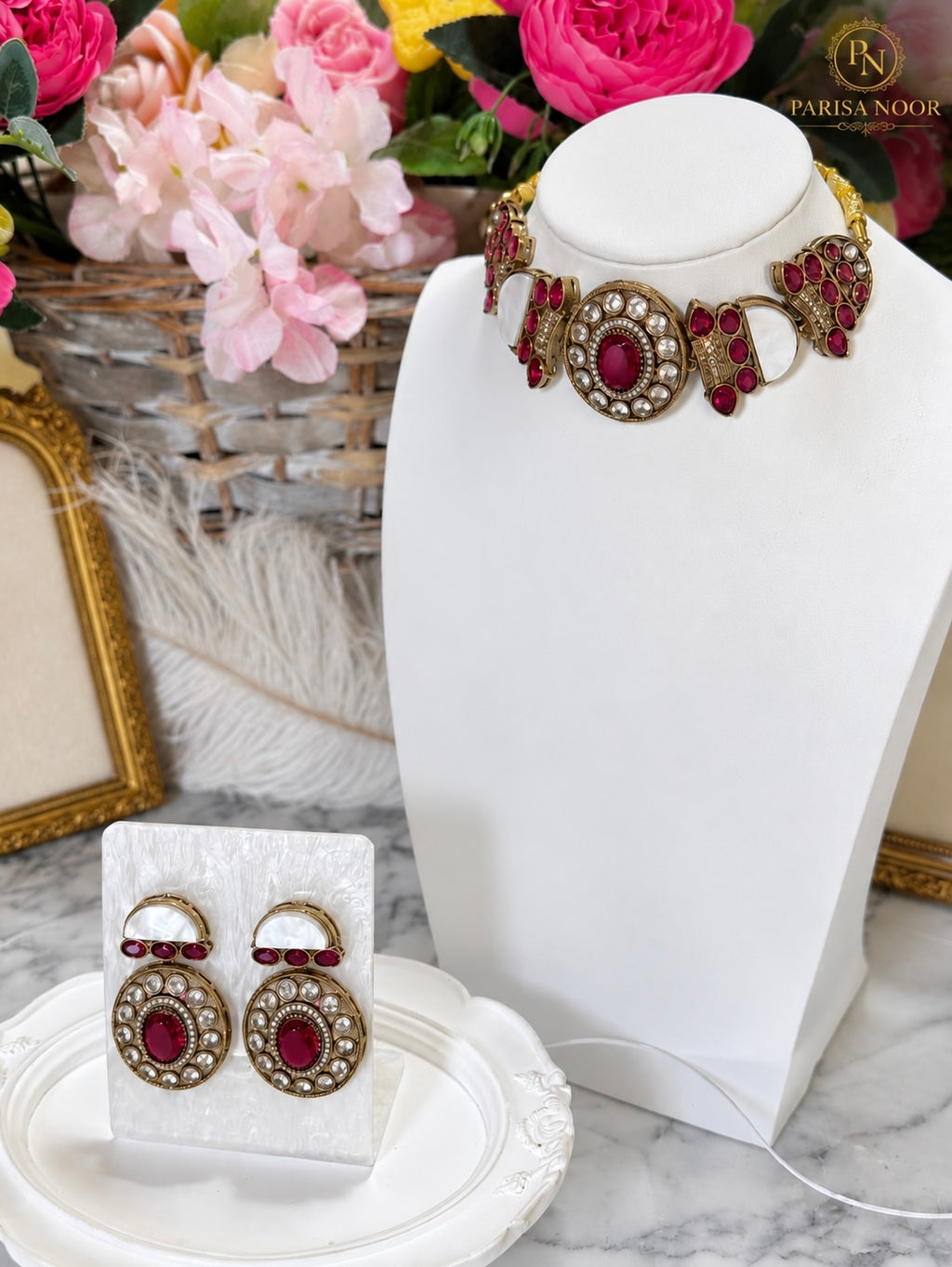 Rosalie Ruby Red Designer Choker Set
