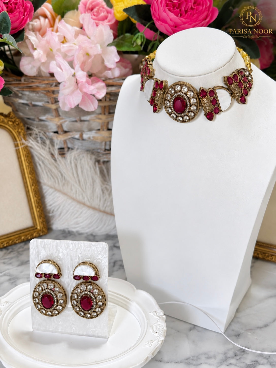 Rosalie Ruby Red Designer Choker Set