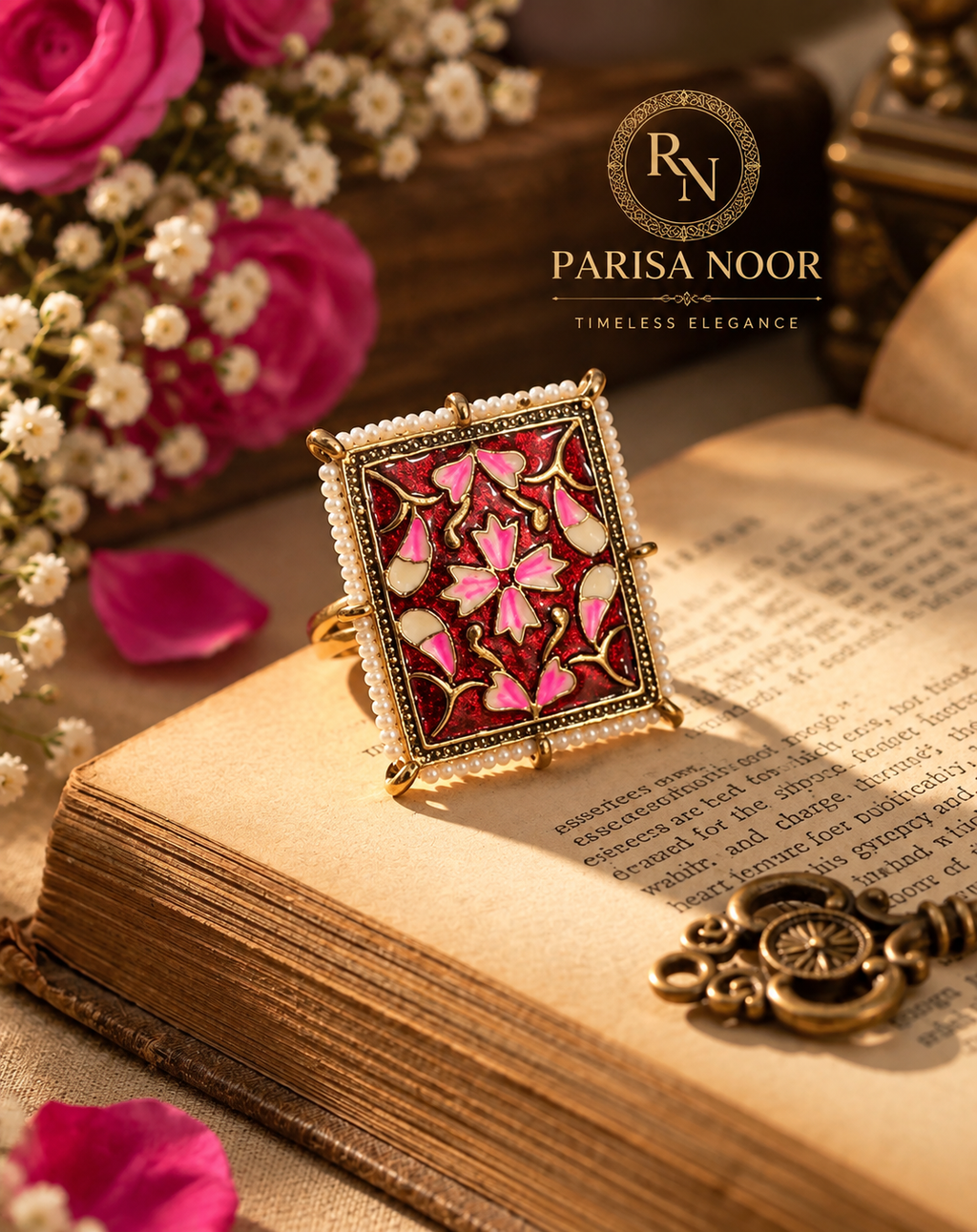Laziz Meenakari Ethnic Ring – Red