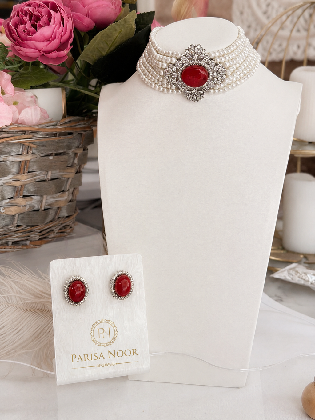 Elira Royal Red Pearl Designer Choker Set