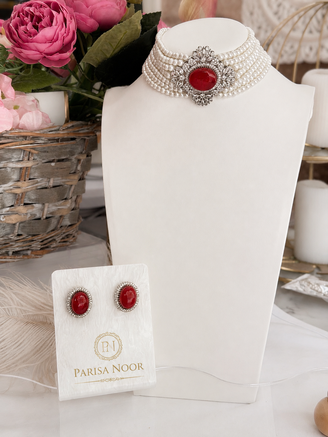 Elira Royal Red Pearl Designer Choker Set