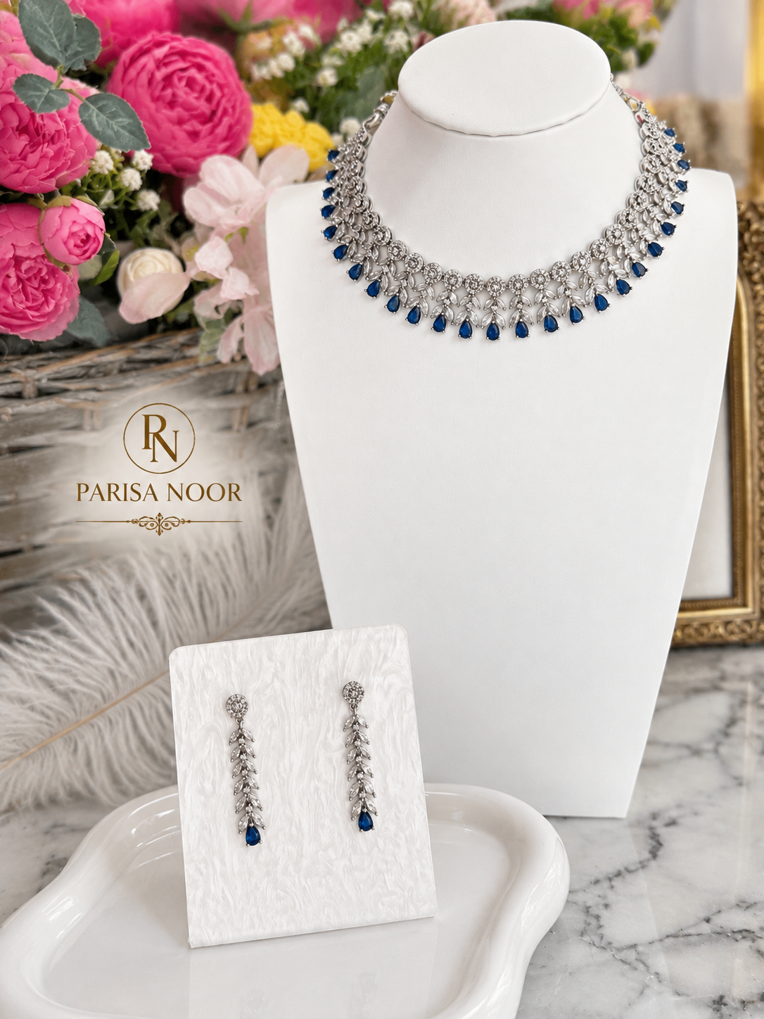 Zehnara Midnight Blue AD Necklace Set