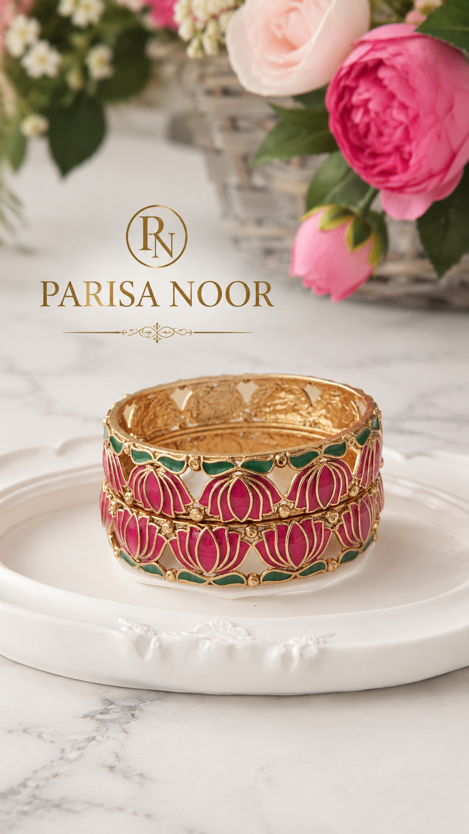 Noor Blossom Lotus Bangle Pair﻿