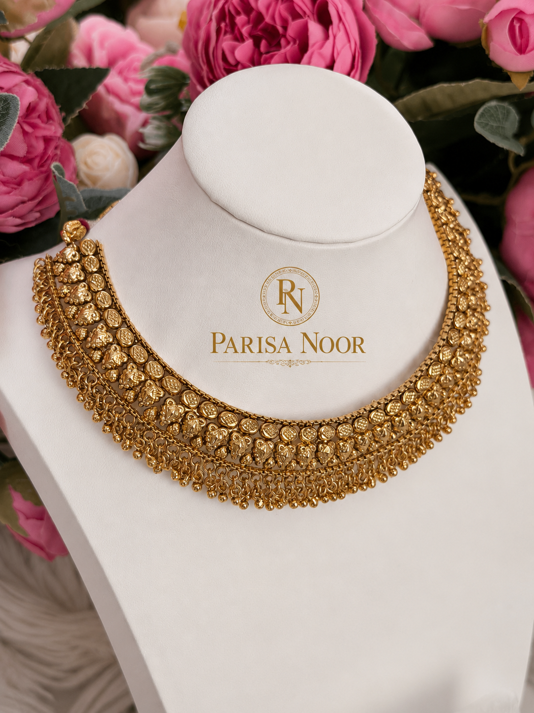 Vamika Antique Gold Jhumki Necklace Set