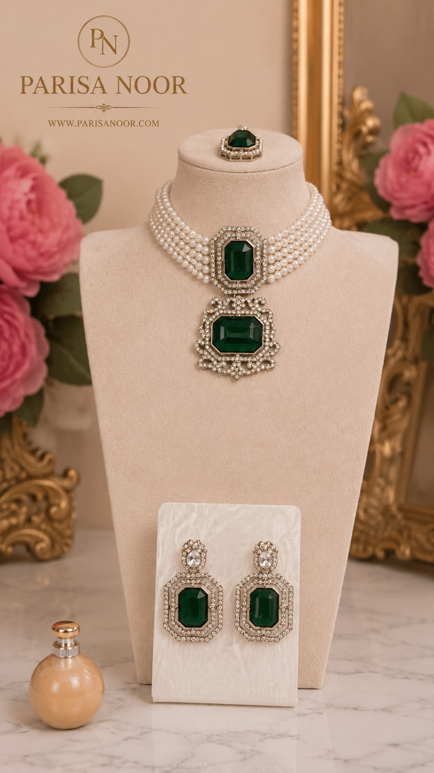 Luxury Emerald Dark Green Pearl Choker Set – Clearance Sale