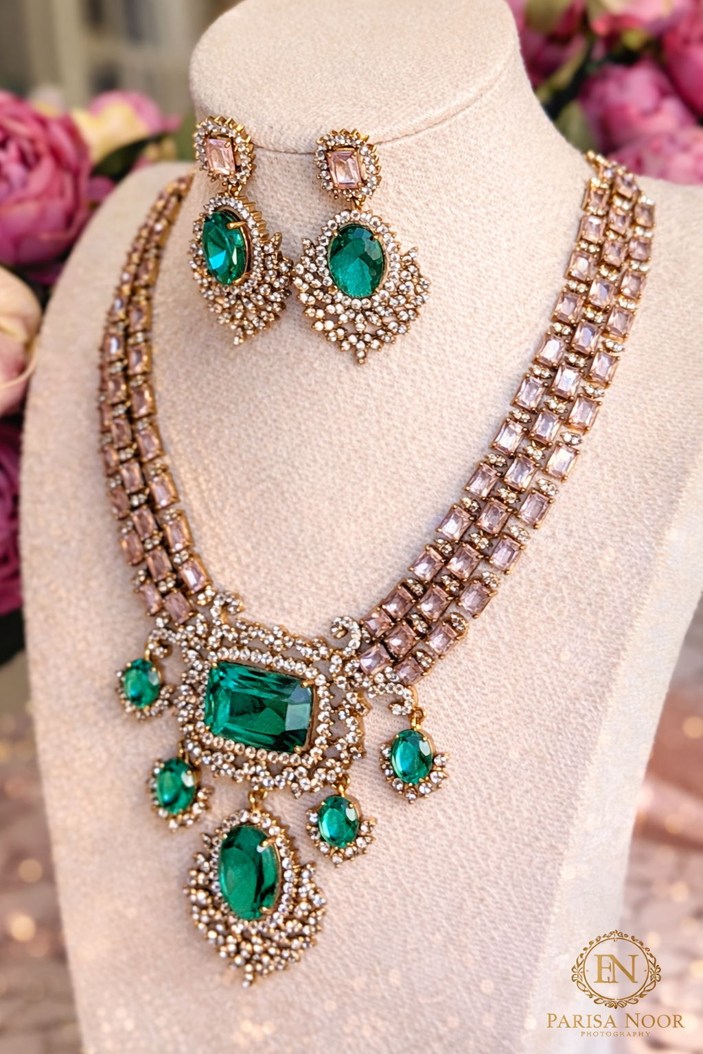 Araya American Diamond Semi Long Necklace Set