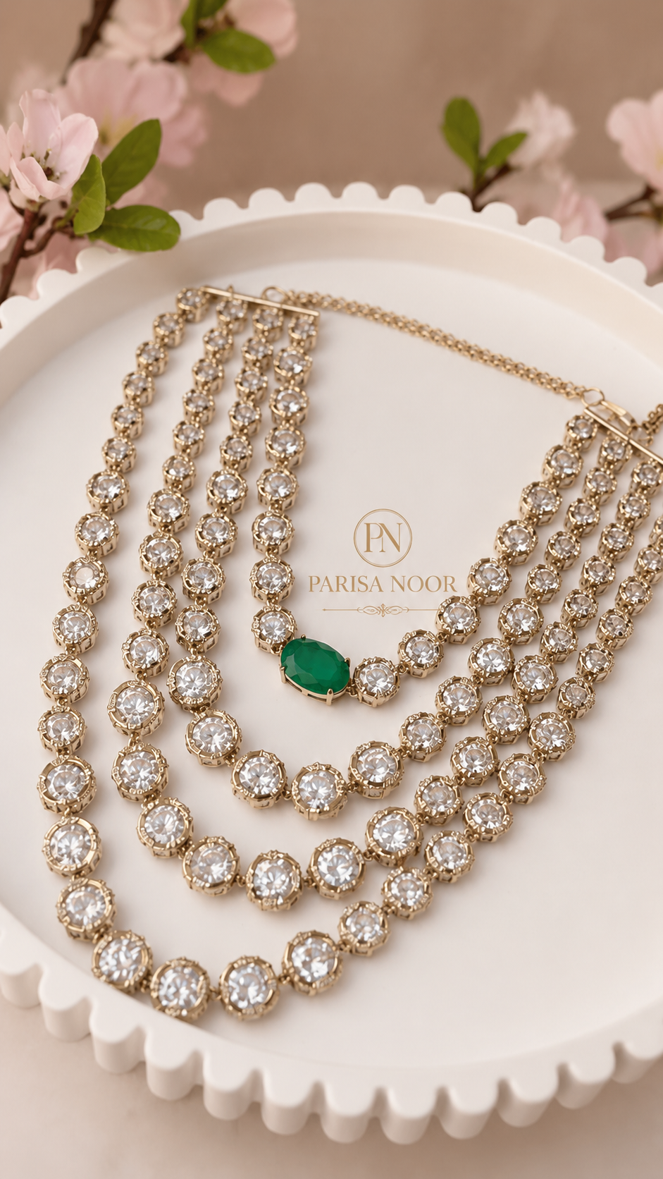 Isha Luxurious Victorian Doublet AD Layered Necklace Set