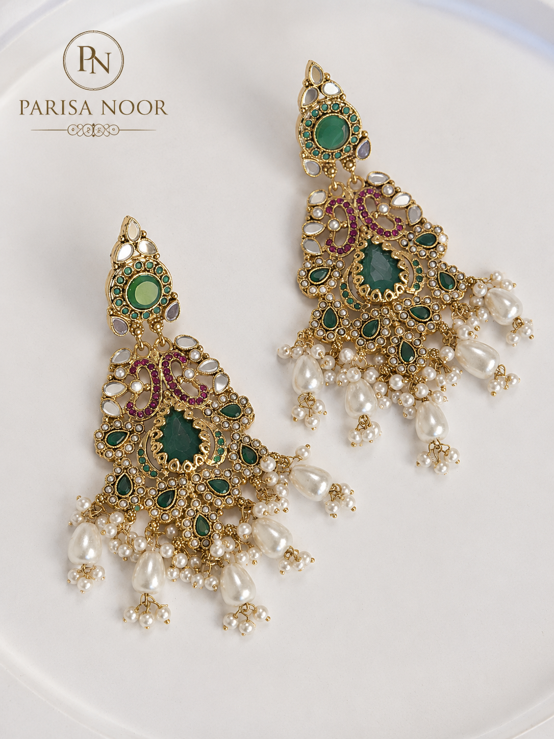 Esra Luxury Turkish Emerald Green Designer Earrings