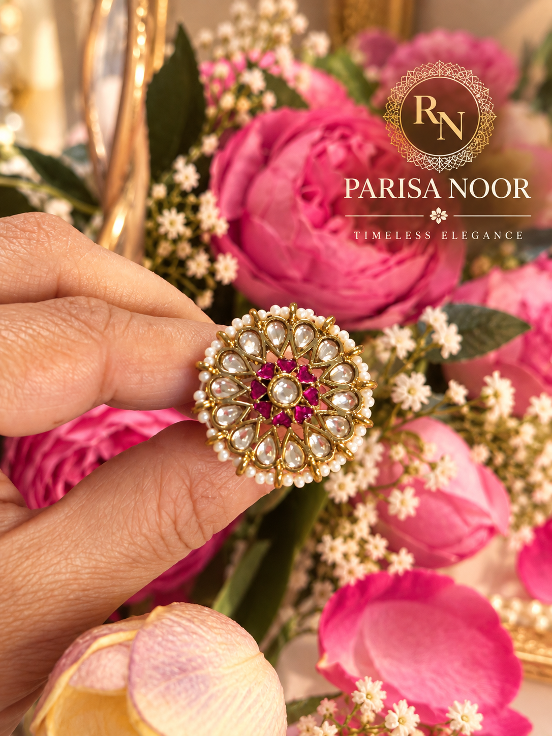 Mahira Purple Kundan Statement Ring