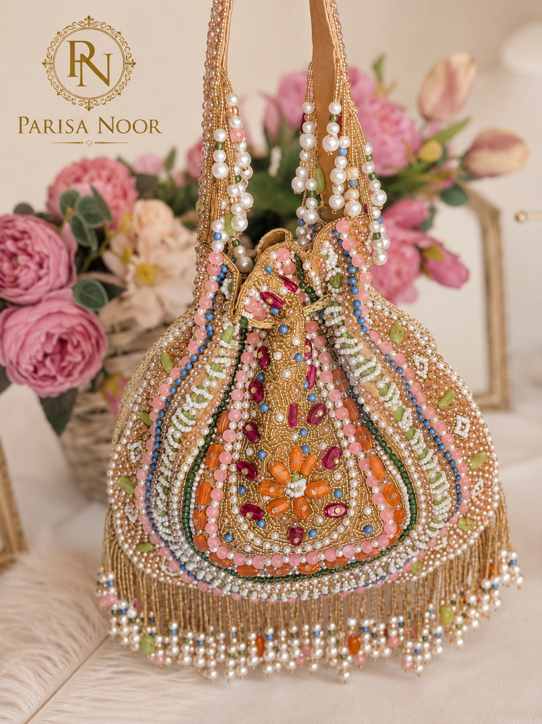 Nazende Multicolour Pearl Embellished Luxury Potli Bag