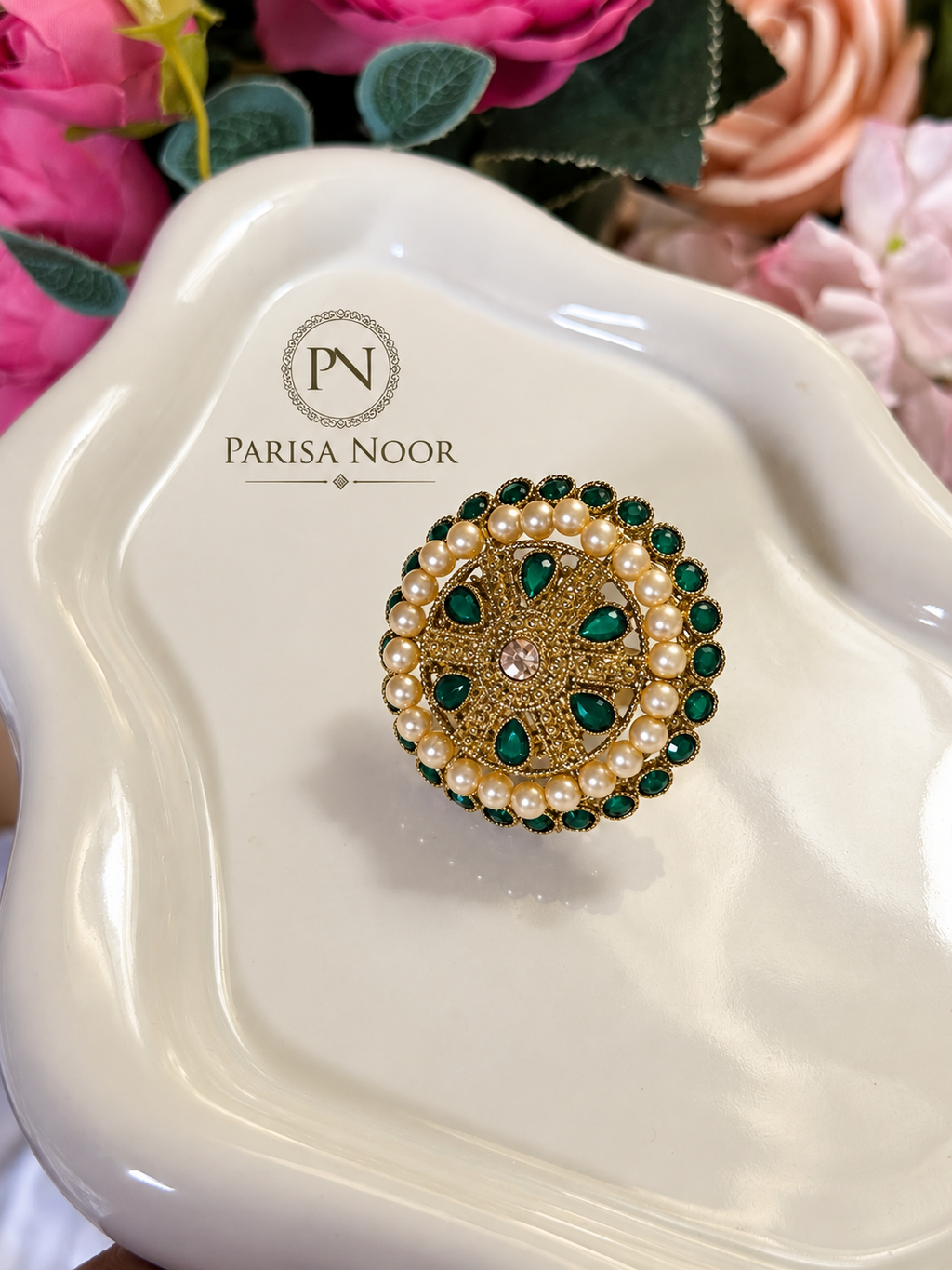 Zarmeher Green Pearl Statement Ring