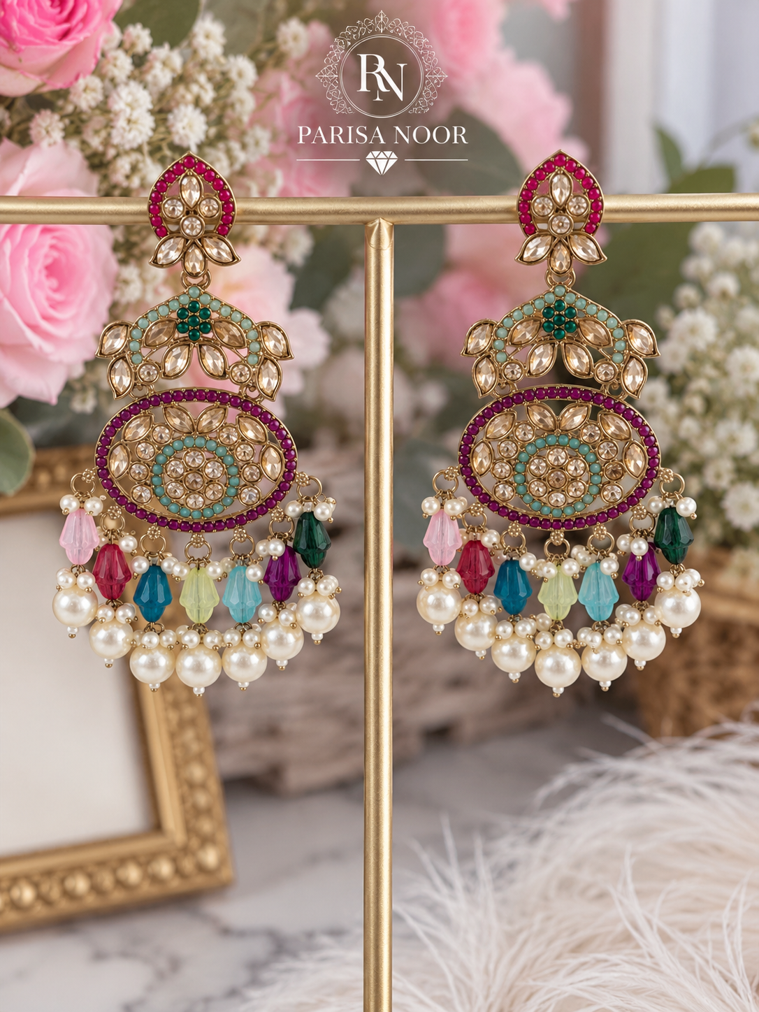 Tazmeen Turkish Multicolour Kundan Statement Earrings