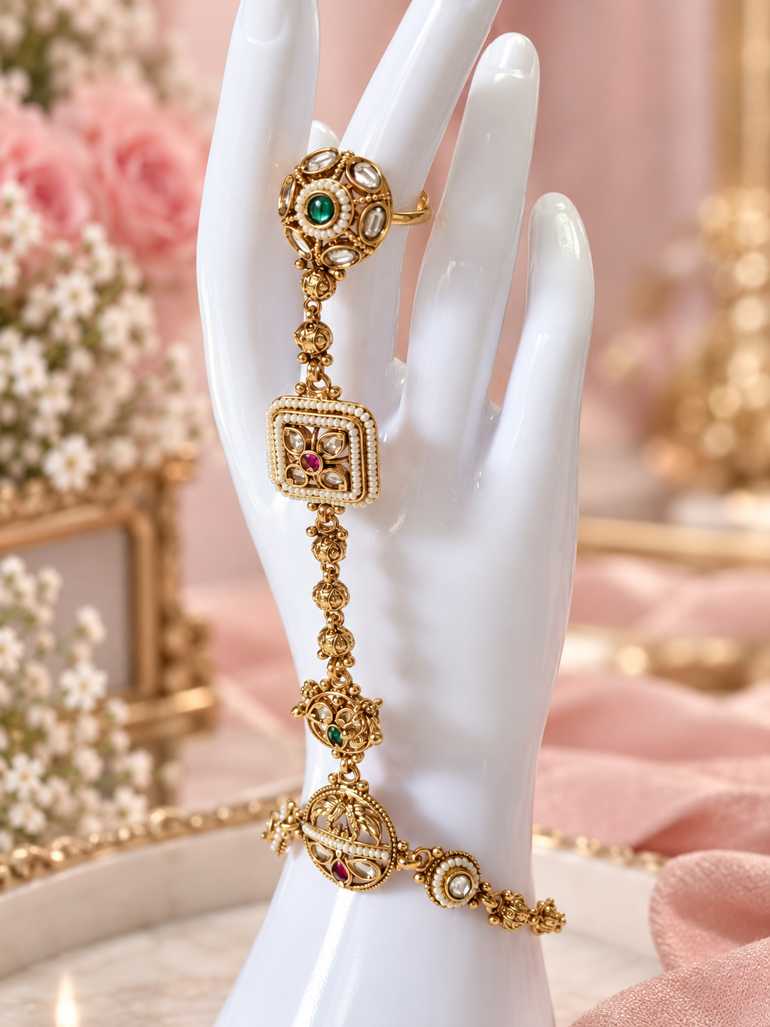 Aavriti Heritage Kundan Adjustable Hath Phool Hand Harnes