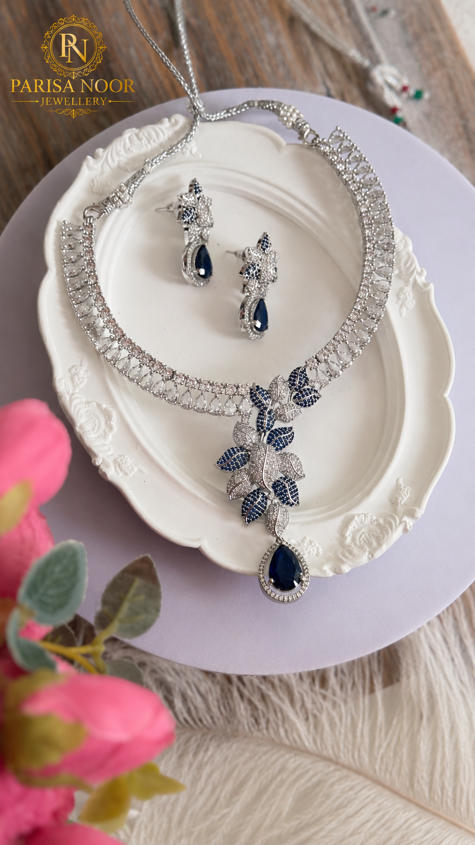 Sereia Designer Victorian AD Blue Necklace Set