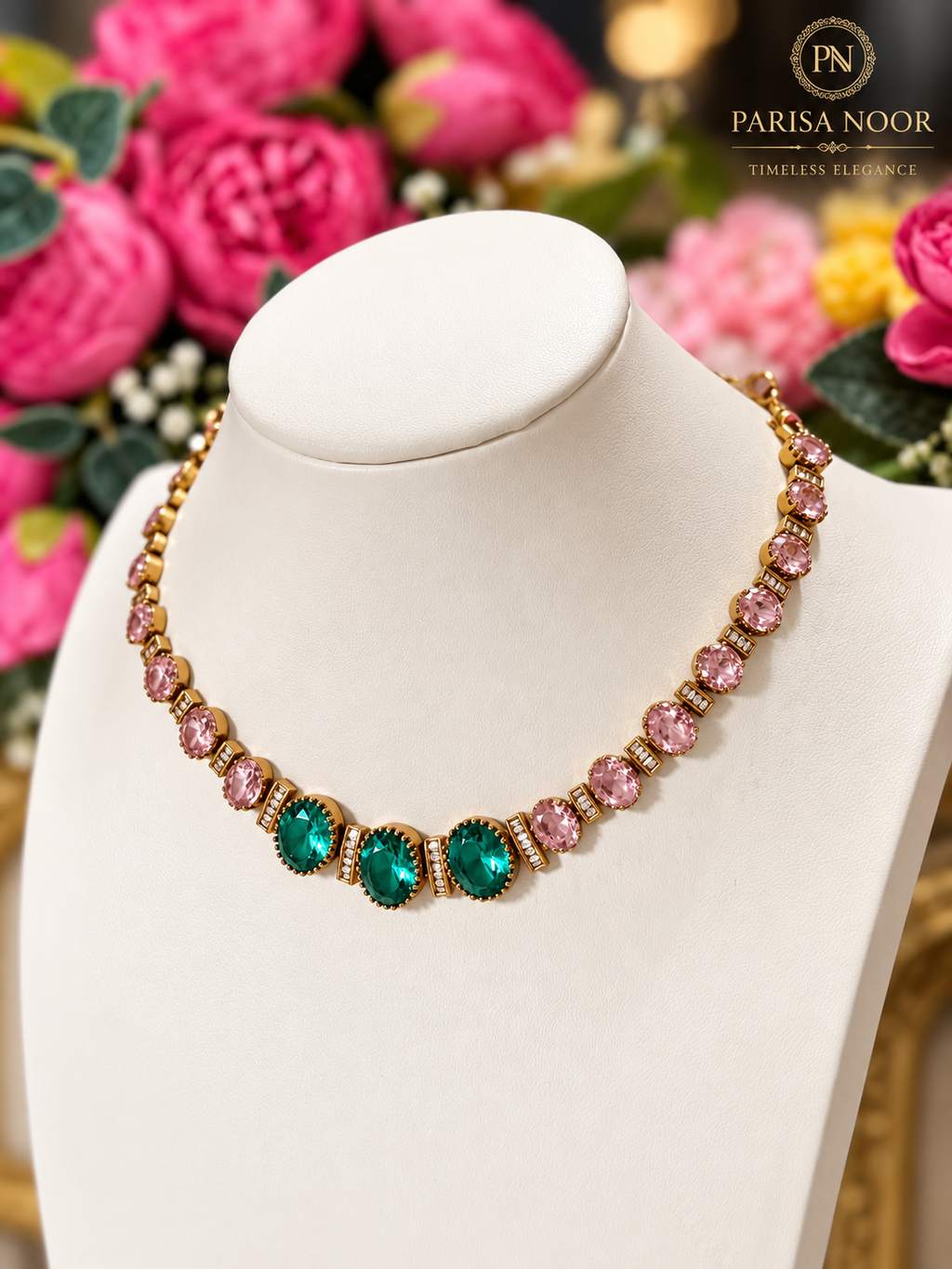 Liora Pink & Emerald Victorian AD Necklace Set