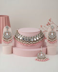 Disha Blush Mirror Necklace Earrings & Maangteeka