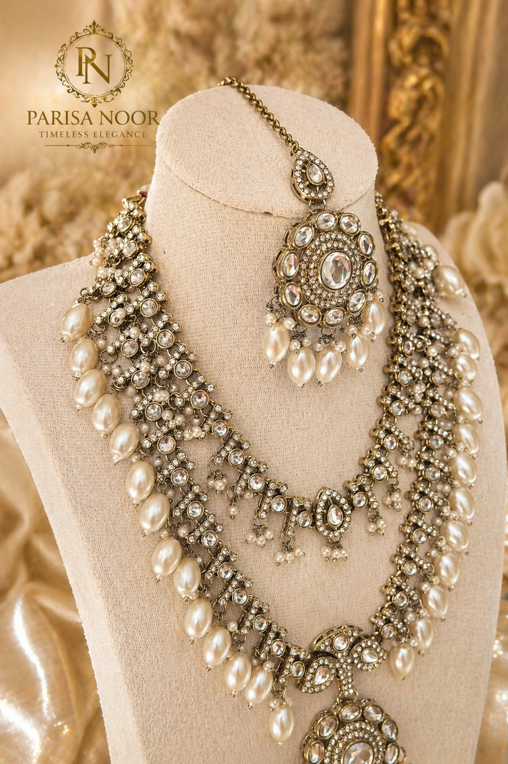 Siena Pearl Layer Necklace With Earring & Teeka