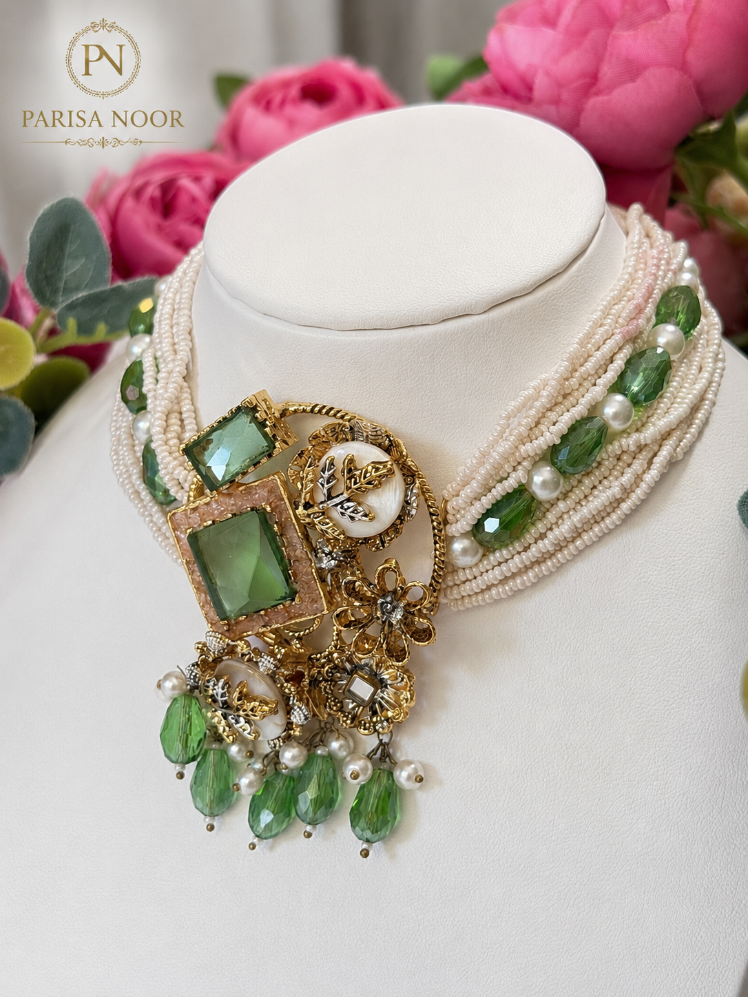 Mahveen Turkish Green Designer Necklace Set