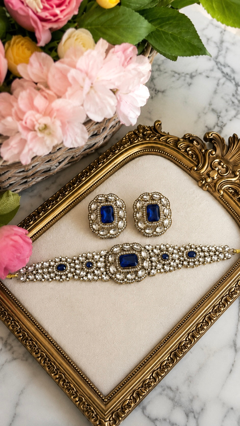 Nivedi Choker Necklace Set - Royal Blue