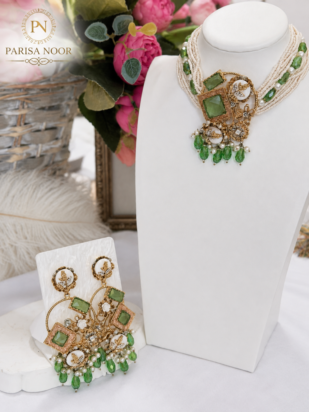 Mahveen Turkish Green Designer Necklace Set