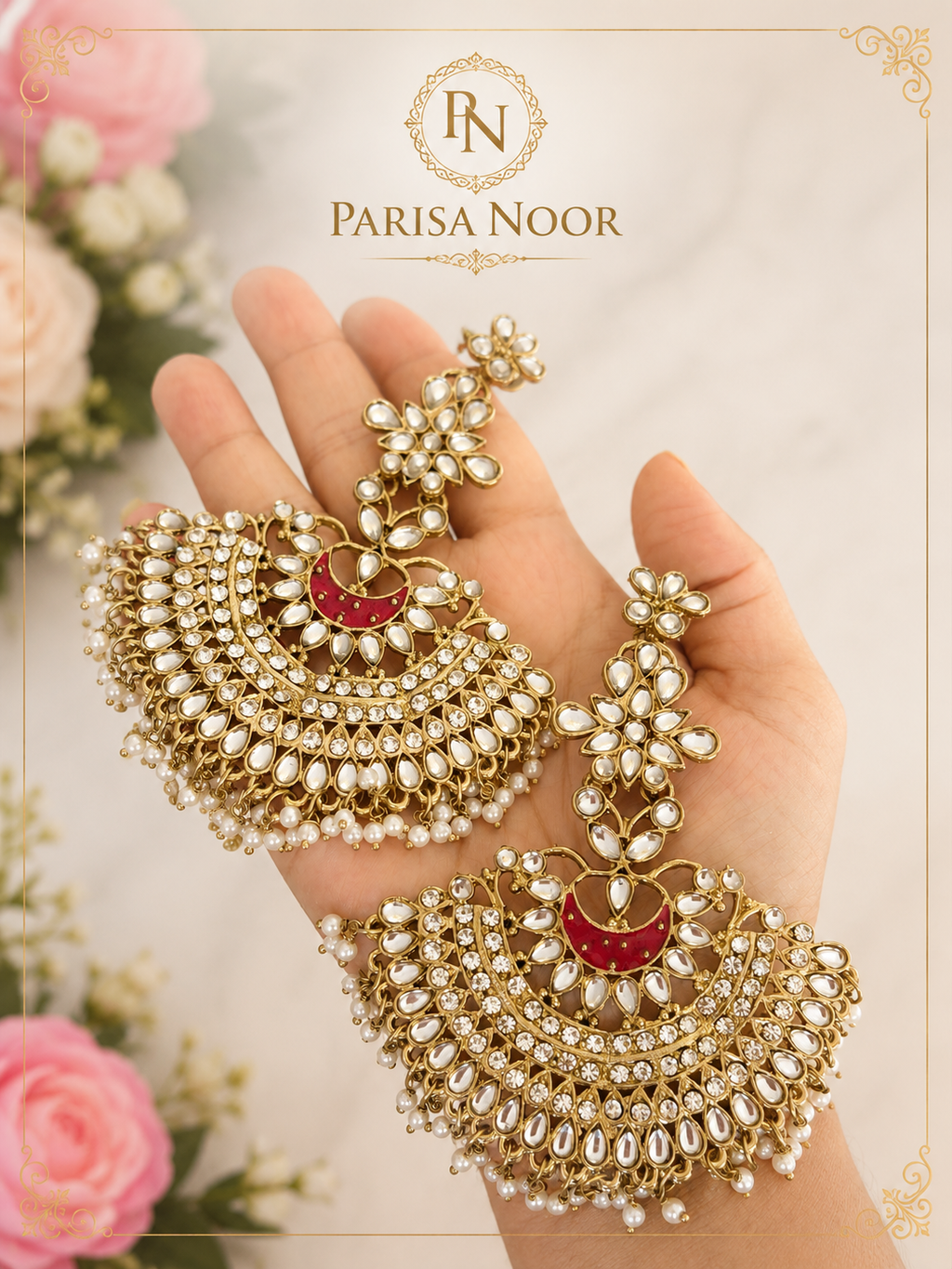 Zehara Half Moon Chandbali Earrings