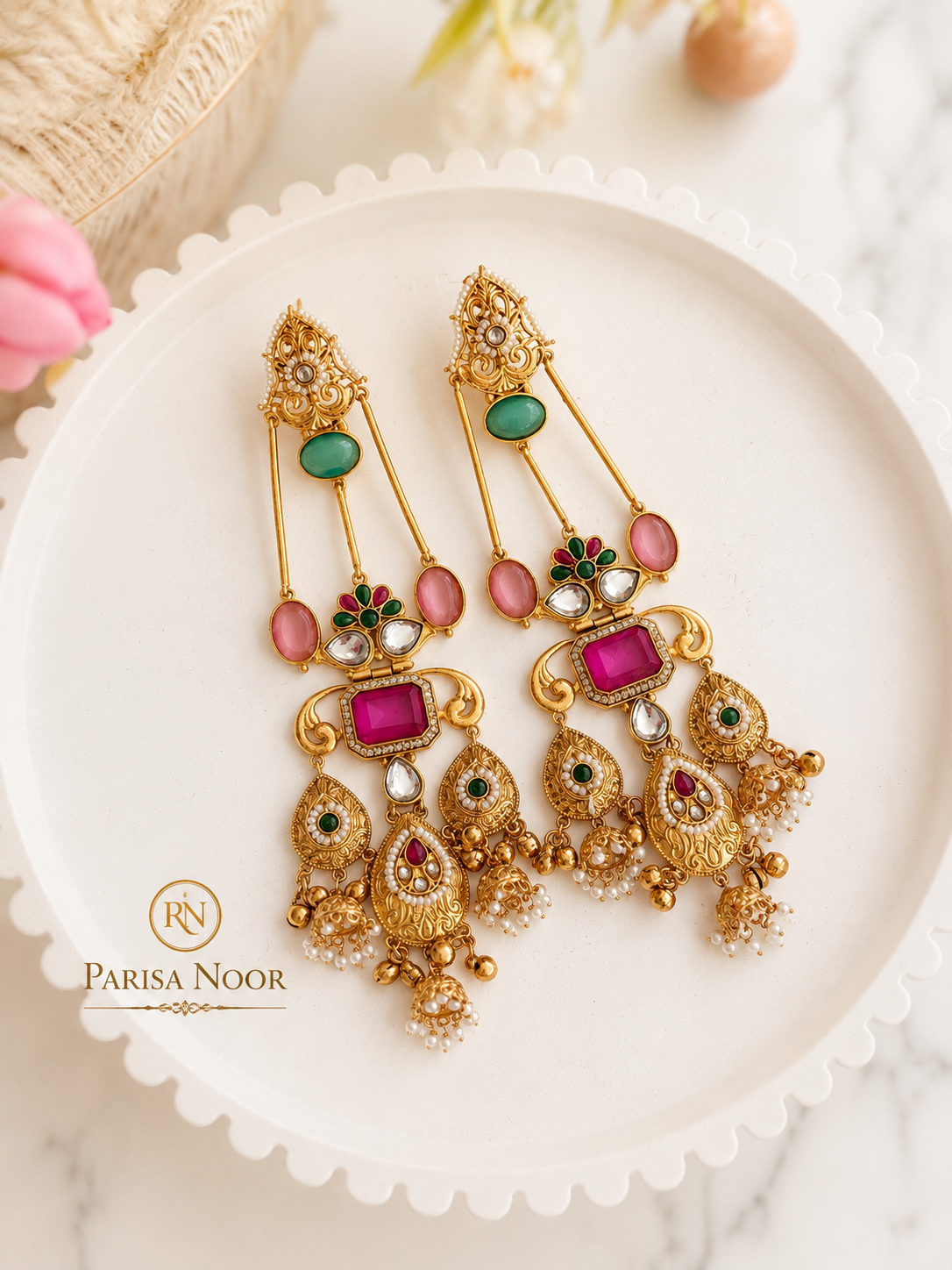 Aafreen Luxury Kashmiri Jhumka Earrings Pink