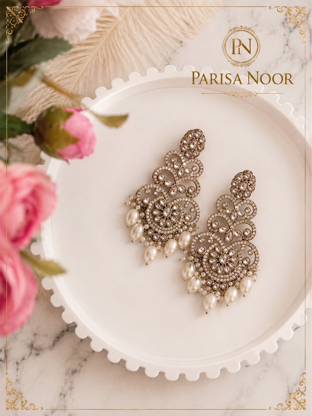 Avira Kundan Pearl Statement Earrings