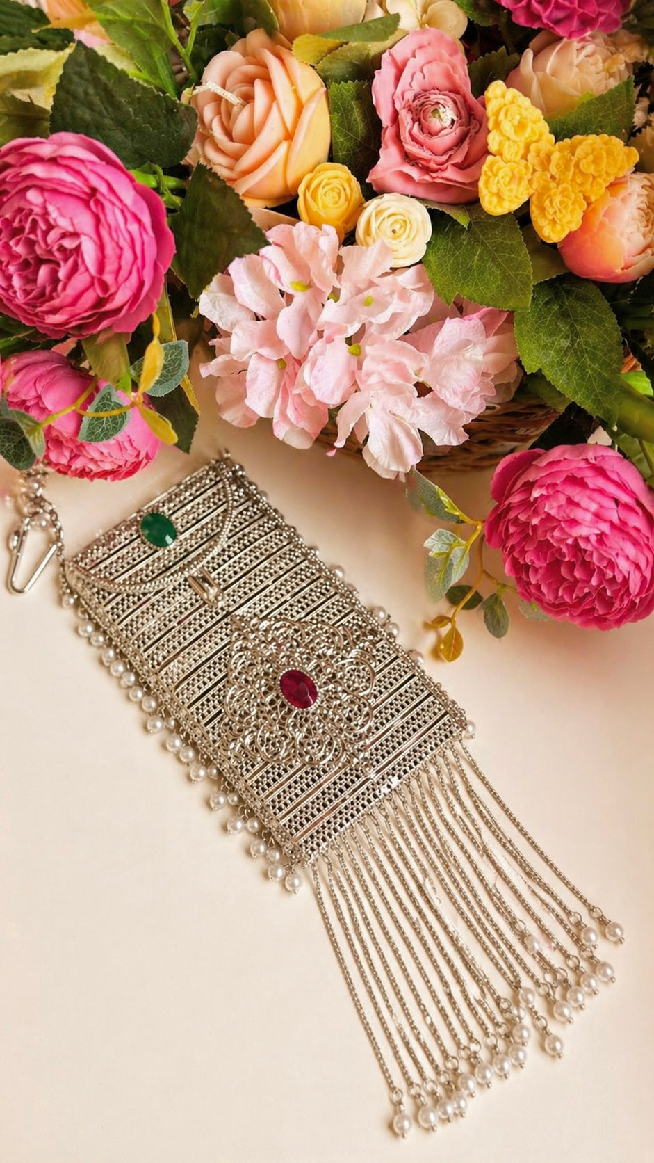 Archie Brass Mobile Silver Clutch
