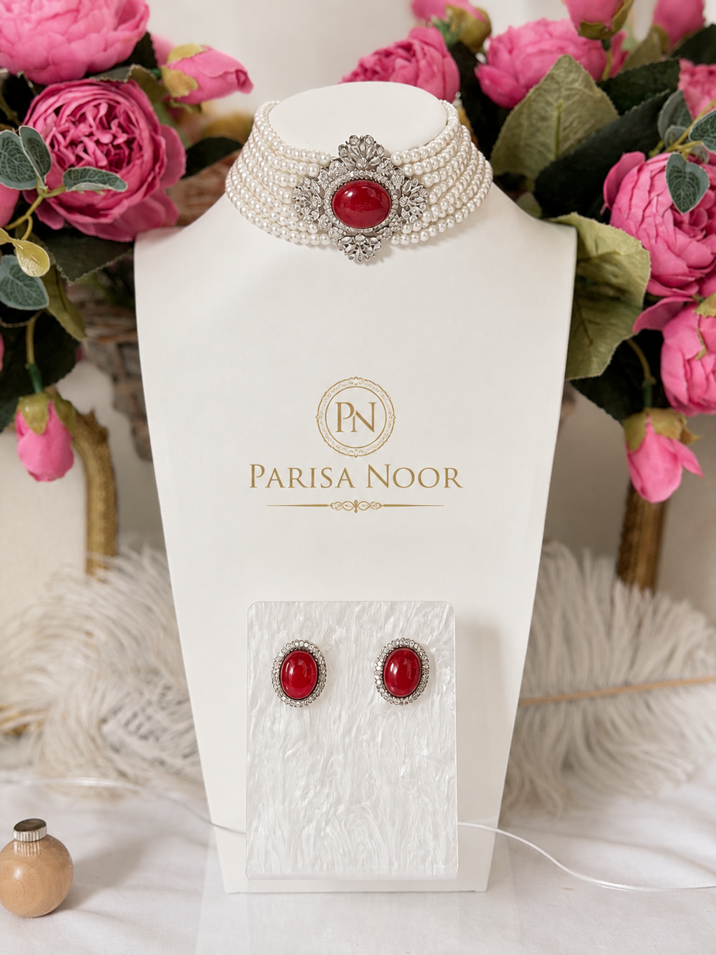 Elira Royal Red Pearl Designer Choker Set