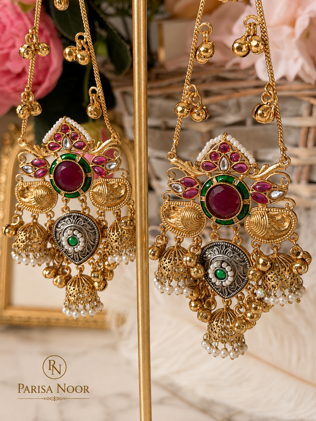 Aafreen Luxury Kashmiri Jhumka Earrings Red