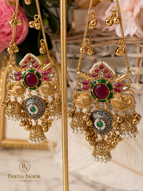 Aafreen Luxury Kashmiri Jhumka Earrings Red
