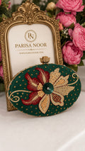 Elena Green Oval Embroidered Clutch